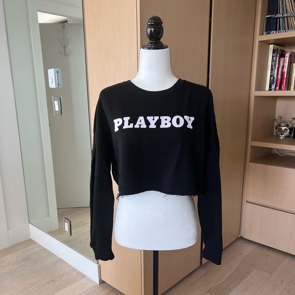 Playboy X Missguided | Playboy Logo Print Cropped Sweatshirt | Size 4 | Black - Picture 5 of 6